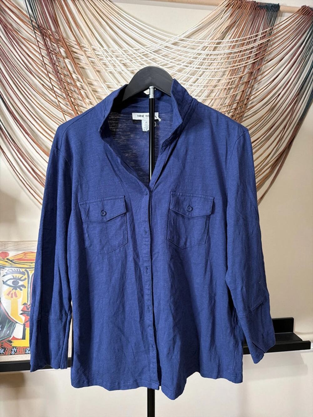 Nine West navy 100% cotton button up shirt EUC XL 2172